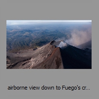 airborne view down to Fuego's crater